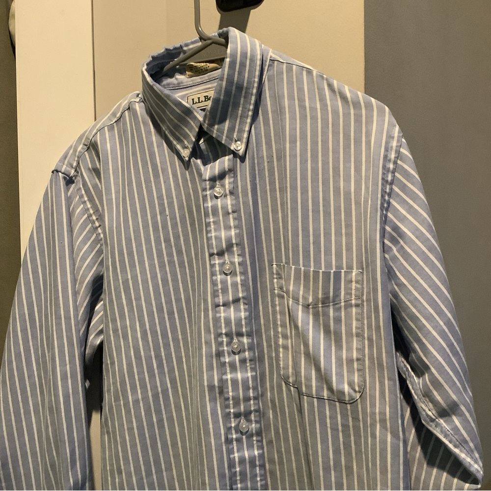 L.L. Bean Men's Blue and White Striped Shirt